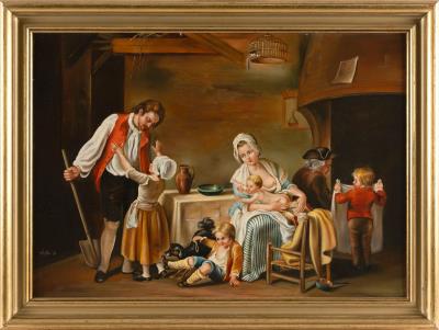 Scene of a family in an interior.