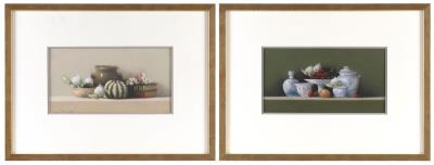 Two tabletop still lifes with ceramics