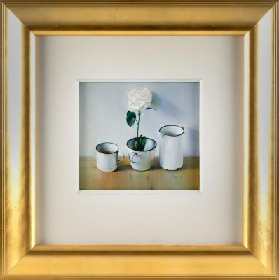 Still Life with Three Enamel Cups and Vivaldi Rose