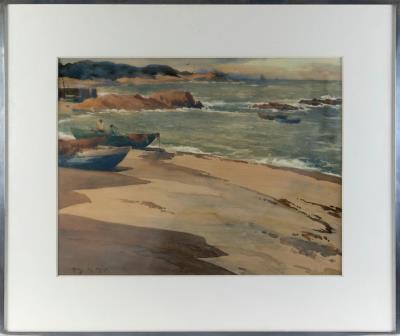 Shore scene, possibly Maine.