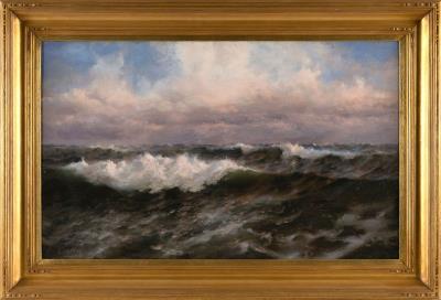 Sunrise over crashing waves