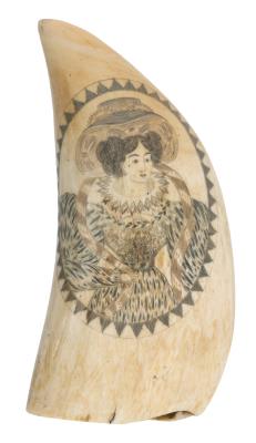 Polychrome Scrimshaw Whale's Tooth with Lady's Portrait