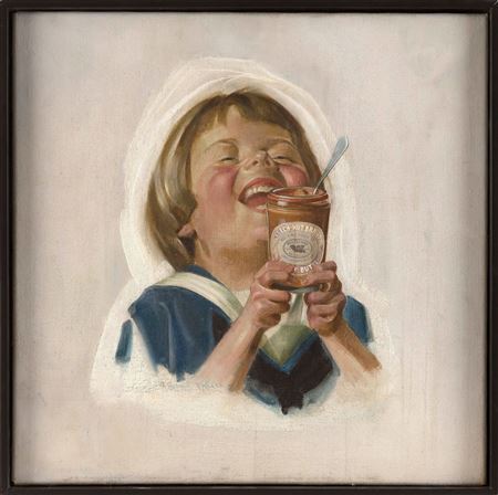 Child Holding a Beech Nut Brand Peanut Butter Jar
