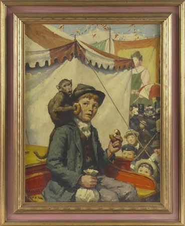 Boy at the circus with a monkey on his shoulder by Worth Brehm - Auction record, sale price, and art valuation. Compare with similar artists and explore comparable artworks.