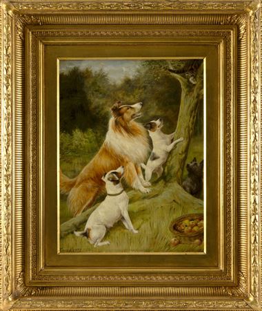 A Critical Moment (Four Dogs Treeing a Cat)