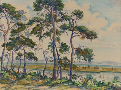 Wooded beach scene
