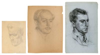 Three male portrait sketches