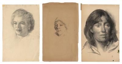 Three female portrait sketches