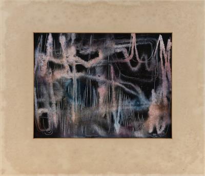 Abstract in pinks and blue on black