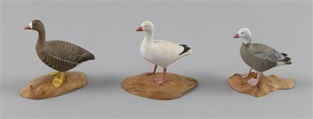 Three Harold Gibbs Miniature Geese Carvings