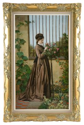 Young girl tending to roses