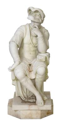 A male figure in a contemplative pose
