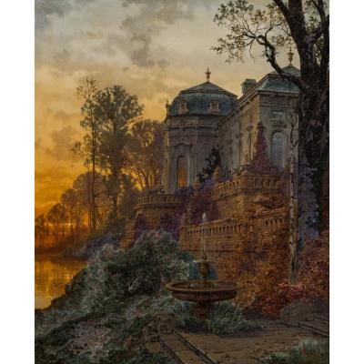 Southern estate with musicians at dusk