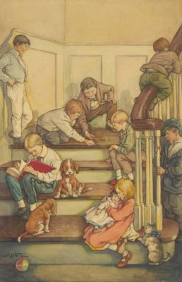 Little Men, Boys on the Stairs by Clara Miller Burd - Auction record, sale price, and art valuation. Compare with similar artists and explore comparable artworks.