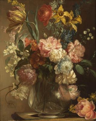 Still Life of a Tulip, Jonquils, and Other Flowers in a Glass Vase