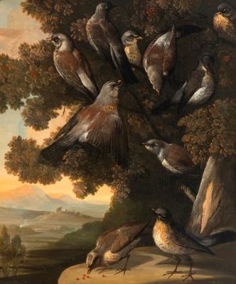 A Flock of Fieldfares in a Tree, Haddon Hall