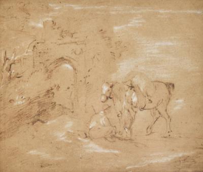 Wooded Landscape with Packhorse, Figures, and Ruined Building