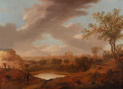A River Landscape with Travelers and Men Fishing, View of Haarlem