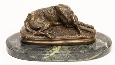 Greyhound Animalier Bronze Sculpture Depicting a Reclining Sleeping Dog (Deerhound/Greyhound/Borzoi)