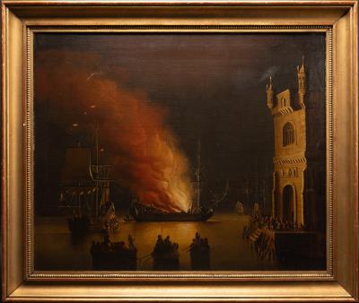 Harbor Ship on Fire