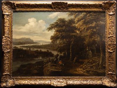 Landscape An Atmospheric River Valley Landscape Scene With A Cityscape In The Distance And A Traveler On A Path Leading Home Through A Forest with A Distant Horizon