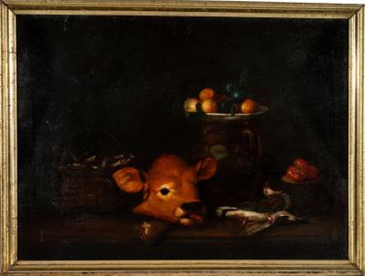 Still life with calf's head