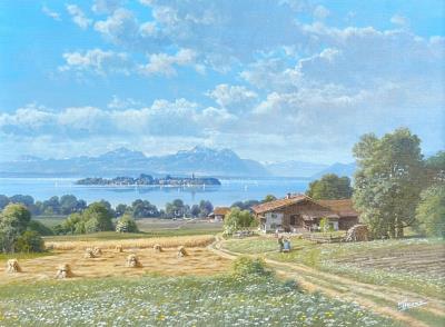 Blick auf Chiemsee mit Fraueninsel