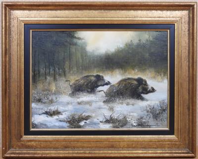 Wild boar running by Jean Claude Lestringant - Auction record, sale price, and art valuation. Compare with similar artists and explore comparable artworks.