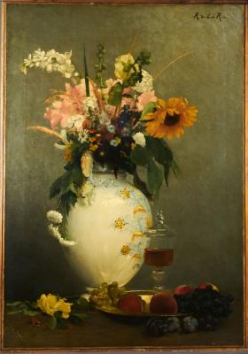 Large flowering vase and fruit bowl on an entablature by Ricardo De Los Rios - Auction record, sale price, and art valuation. Compare with similar artists and explore comparable artworks.