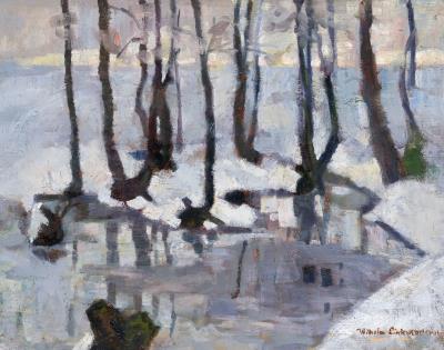 Stream landscape in winter - 1912 by Wilhelm Link - Auction record, sale price, and art valuation. Compare with similar artists and explore comparable artworks.