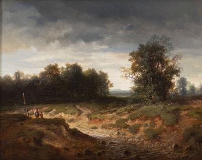 Stream landscape with hikers