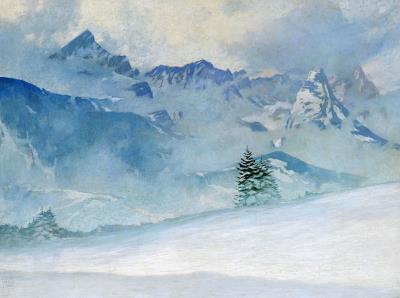 Winter landscape with Alpine and Zugspitze peaks - 1924