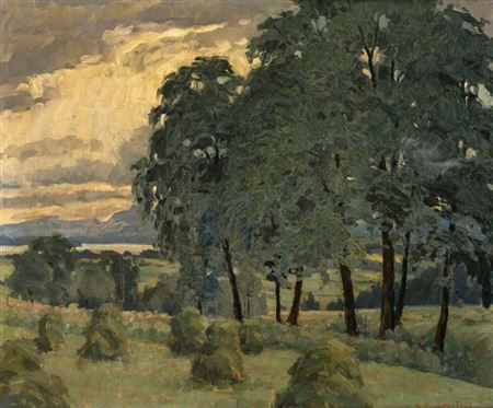 Landscape at Lake Chiemsee with Tree Group
