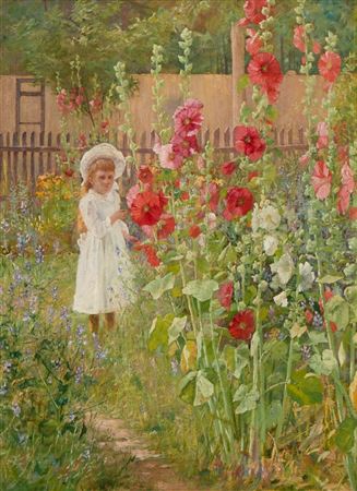 Young Girl in the Hollyhock Garden