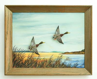 Flying miniature mallard diorama