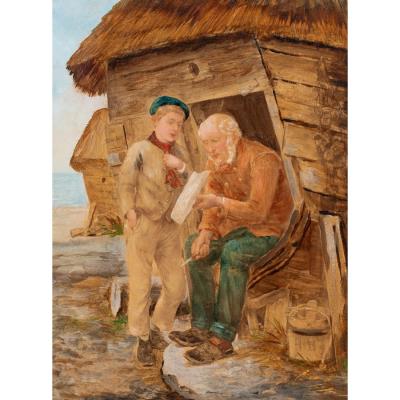 Whittling Man with Boy