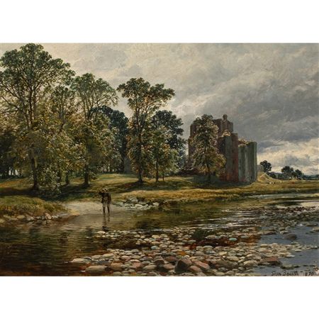 Angler on the Banks of the River Eamont, Brougham Castle, England
