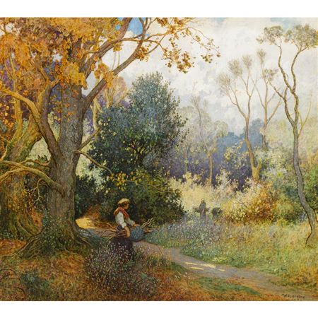 Gathering Kindling in a Sunlit Woodland