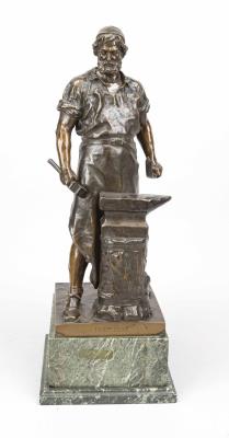 The Blacksmith, statuette of a man forging a sword