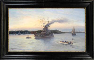 Cruiser at anchor off the coast