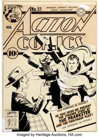 Fred Ray Action Comics #51 Superman Cover Original Art (DC, 1942)....