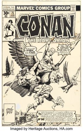 Ernie Chan Conan the Barbarian #75 Cover Original Art (Marvel, 1977)....