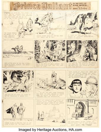 Hal Foster Prince Valiant #80 Sunday Comic Strip Original Art dated 8-21-38 (King Features Syndicate, 1938).... by Hal Rudolf Foster - Auction record, sale price, and art valuation. Compare with similar artists and explore comparable artworks.