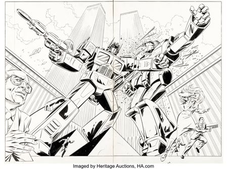 Alan Kupperberg and Dave Hunt The Transformers #73 Optimus Prime vs. Megatron Double Page Pin-Up Illustration Orig... (Total: 2 Original Art) by Alan Kupperberg - Auction record, sale price, and art valuation. Compare with similar artists and explore comparable artworks.