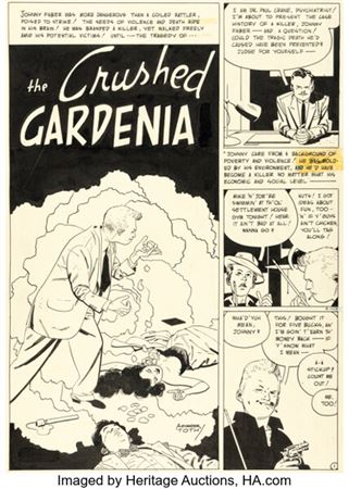 Alex Toth Who Is Next? #5 "The Crushed Gardenia" Complete 8-Page Story Original Art (Pines, 1953).... (Total: 8 Original Art) by Alex Toth - Auction record, sale price, and art valuation. Compare with similar artists and explore comparable artworks.