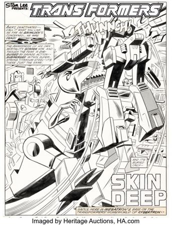 José Delbo and Dave Hunt The Transformers #59 Grimlock vs. Megatron Splash Page 1 Original Art (Marvel, 1989).... (Total: 2 Items)