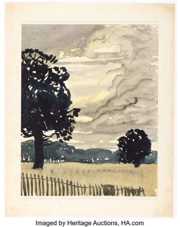 Landscape Painting and Fashion Pin-Up Sketch Original Art (1932).