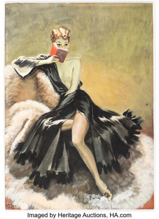 Woman Reading Painting Original Art (c. 1940s).