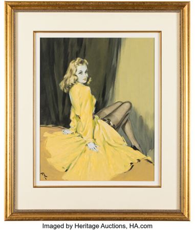 Yellow Dress Pin-Up Painting Original Art (c. 1940s).