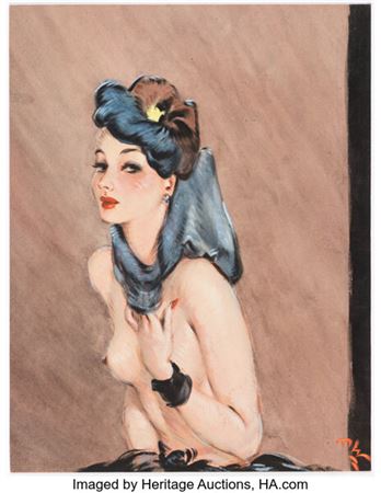 Eyes Left! Pin-Up Painting Original Art (c. 1943).